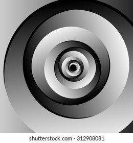 Optical illusion. Thick, huge bulk metallic futuristic monochrome spiral.