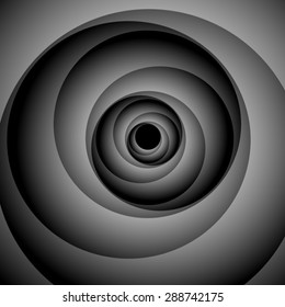 Optical illusion. Tomio screwed playful black and white spiral volume.