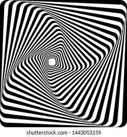 Optical illusion of torsion and rotation movement. Dynamic effect. Abstract spiral background of bright glow perspective. Vector art eps 10 for business brochure, flyer party, design banners, cover