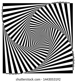 Optical illusion of torsion and rotation movement. Dynamic effect. Abstract spiral background of bright glow perspective. Vector art eps 10 for business brochure, flyer party, design banners, cover