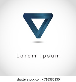 Optical illusion triangle icon penrose geometric dimension color design logo illustration. Impossible figure