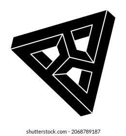 Optical illusion triangle. Impossible shapes. Abstract eternal geometric object. Impossible geometry symbol on a white background. Optical art.