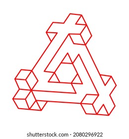 Optical illusion triangle. Impossible shapes. Sacred geometry figure.  Abstract eternal geometric objects. Impossible endless outline. Optical art. Impossible geometry shape on a white background.