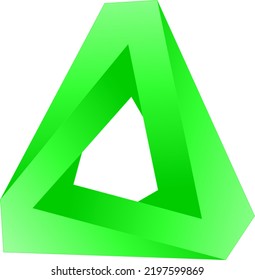 Optical Illusion Triangle Logo. Penrose Escher Triangle Symbol Icon. Green Shiny Design Infinity Loop Triangle