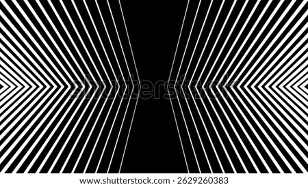 Optical Illusion Tunnel Lines, Geometric Abstract Pattern in Black and White, Hypnotic Vortex with Linear Symmetry for Modern Graphic Design. Vector Illustration.