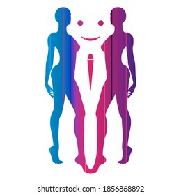 Optical illusion. Two beautiful women make silhouette of face