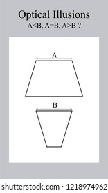 Optical illusion: two equal lines of a trapezium look different depending on whether the opposite side is longer or shorter.