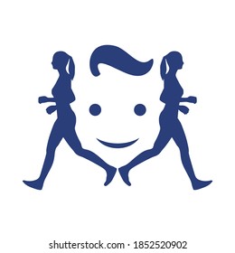 Optical illusion. Two running women make silhouette of face