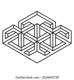 Optical illusion, unreal geometric object vector. Impossible figure. Sacred geometry shape.