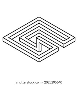 Optical illusion, unreal geometric object vector. Impossible figure. Sacred geometry shape. Line art.