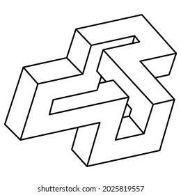 Optical illusion, unreal geometric object vector. Impossible figure. Sacred geometry shape. Line art.
