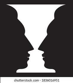 Optical Illusion With Vase And Face Profile Silhouettes. Gestalt Psychology Test Identifying Goblet Figure Or Human Profile From Background
