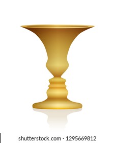 Optical illusion. Vase with two faces in profile. Golden colored three-dimensional chalice. In psychology known as identifying figure from background. Isolated vector illustration on white background.