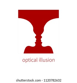 Optical Illusion Vase And Two Profiles, Negative And Positive Space, Visual Deception, Perception. Vector Illustration