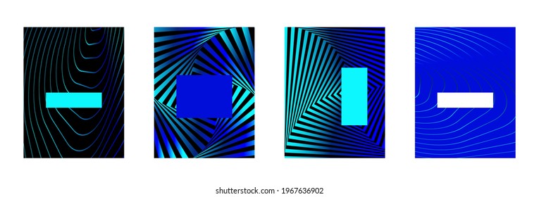 Optical Illusion Vector Background, Linkedin Banner, Instagram Icon, Website, Digital Virtual Background, Facebook Cover, Blue Lines, Neon Colors, Set Of Deformed Squares And Circles, Ripple Effect