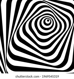 optical illusion vector background, linkedin banner, instagram post, website icon, digital virtual background, facebook cover, wavy black square thick lines on white background, white lines on black