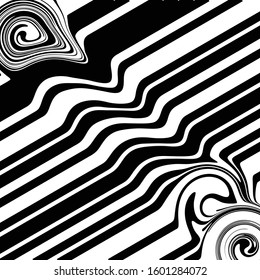 Optical illusion vector background, monochrome vortex spiral geometric shape 