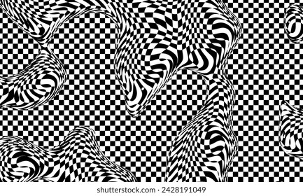 Optical illusion vector background. Simple black and white distorted lines. Opart illustration