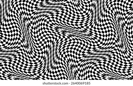 Optical illusion vector background. Simple black and white distorted lines. Opart illustration