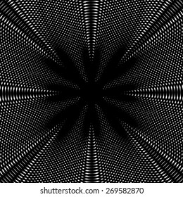 Optical illusion, vector creative black and white graphic moire backdrop. Decorative lined hypnotic contrast background. 