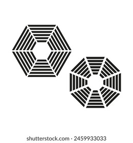 Optical illusion Vector icons. Geometric hexagon shapes. Black and white abstract.