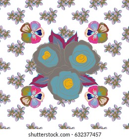 Optical illusion. Vector illustration good for the interior design, printing, web and textile design. Seamless texture of floral ornament in blue and pink colors.