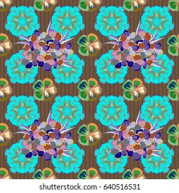 Optical illusion. Vector illustration good for the interior design, printing, web and textile design. Seamless texture of floral ornament in green and blue colors.