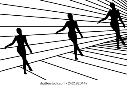 Optical illusion vector illustration. Puzzle. Brain teaser. Black and white