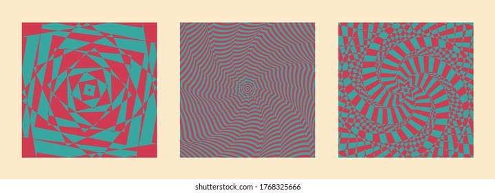 Vector óptico de ilusión, op gráfico, tarjeta hipnótica, patrón geométrico