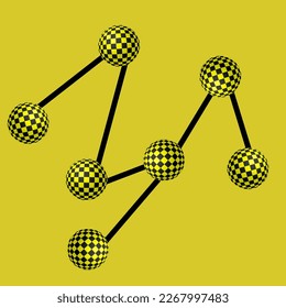 Optical illusion of volume with checkered golden balls. 3d effect. Minimalist palette. Style op art. Creative design for cover. Vector illustration.