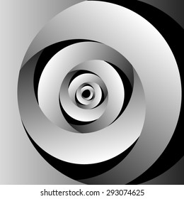 Optical illusion of volume monochrome screw on a black background thick spiral.