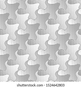 Optical illusion of volume and movement of geometric shapes. Abstract seamless pattern. Texture of many small elements.