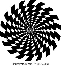 The optical illusion of volume. Round vector isolated black and white pattern on a white background. Circles of black and white alternating stripes, nested into each other.