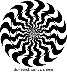 The optical illusion of volume. Round vector isolated black and white pattern on a white background. Circles of black and white alternating stripes, nested into each other.