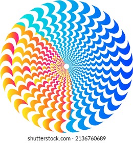 The optical illusion of volume. Round vector isolated black and white pattern on a white background. Circles of black and white alternating stripes, nested into each other.