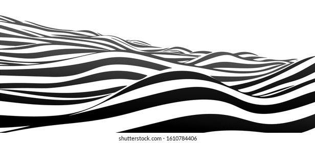 Optical Illusion Wave. Abstract 3D Black and White Illusions. Wavy Stripes Vector illustration.