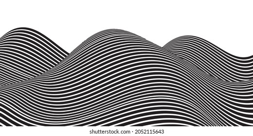 Optical illusion wave. Abstract vector background with black and white lines. Pattern distorted textures.