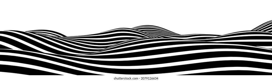 Ola de ilusión óptica. Resumen de fondo vectorial con líneas en blanco y negro. Las texturas distorsionadas del patrón.