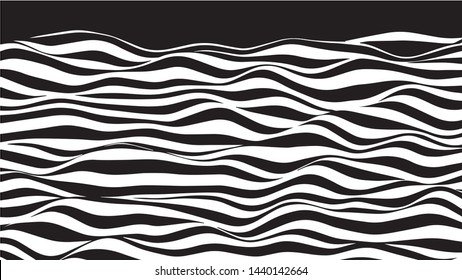 Optical illusion wave. Black and white geometric pattern. Vector illustration. EPS10. Horizontal lines stripes pattern or background with wavy distortion effect.