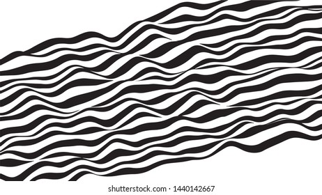 Optical illusion wave. Black and white geometric pattern. Vector illustration. EPS10. Horizontal lines stripes pattern or background with wavy distortion effect.