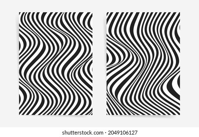 Optical Illusion Waves And Vibes Poster Covers. Curve Black And White Backgrounds. Abstract Curvy Lines Pattern, Abstract Pattern. Simple Geometric  Waves Design Template For Poster, Banner, Cover, Po