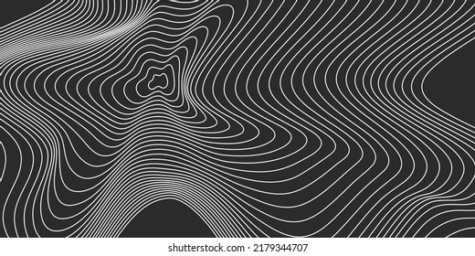 Optical illusion, wavy pattern. Wave, geometric abstract background, irregular pattern, monochrome dynamic texture. Vector illustration
