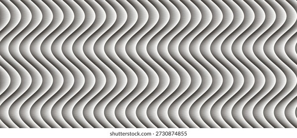 Ilusión óptica con bandas de Vertical onduladas hechas de líneas negras Horizontales sobre fondo blanco. El diseño Abstractas crea movimiento y profundidad a través del grosor de la línea y las variaciones de espaciado.