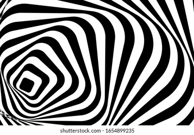 Optical illusion white black pattern abstract vector background. Optical stripe illusion design.