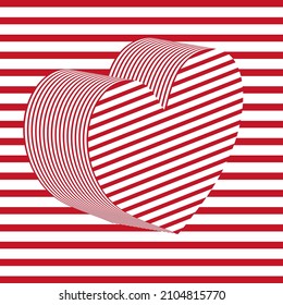 Ilusión óptica de corazón blanco y rojo 3D.	