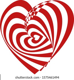 Optical illusion of white and red heart. 