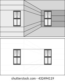 Optical illusion -window on the left appears to be smaller than window on the right although they are the same size - explanation below