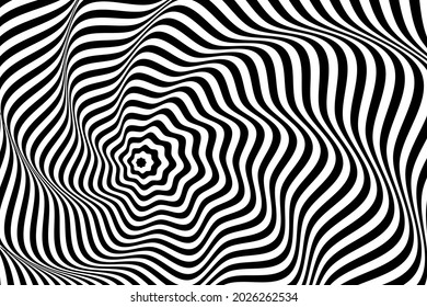 Optical illusions. Abstract striped with monochrome waves background. vector illustration