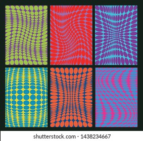 Optical Illusions Groovy Backgrounds, Psychedelic Art Style, 1960s Vintage Colors 