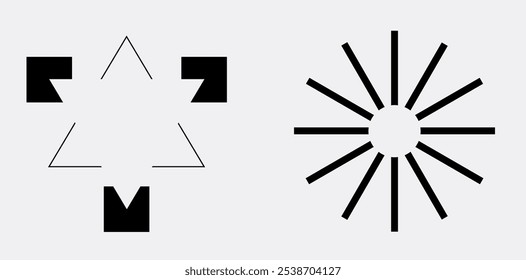 Optical illusions. Kanizsa figures and Ehrenstein illusion. Triangle and circle. Vector education illustration